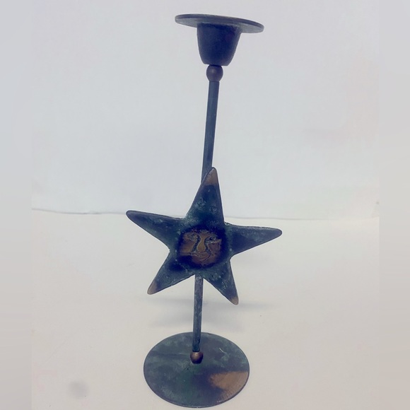 Primitive Candlestick Holder sun face star - Picture 1 of 10